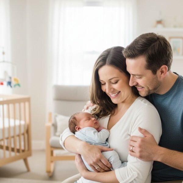 A loving adoptive family with a newborn baby